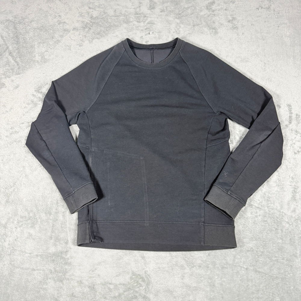 Lululemon Mens M Black Sweatshirt Side Zip Pocket Raglan Athletic Pullover